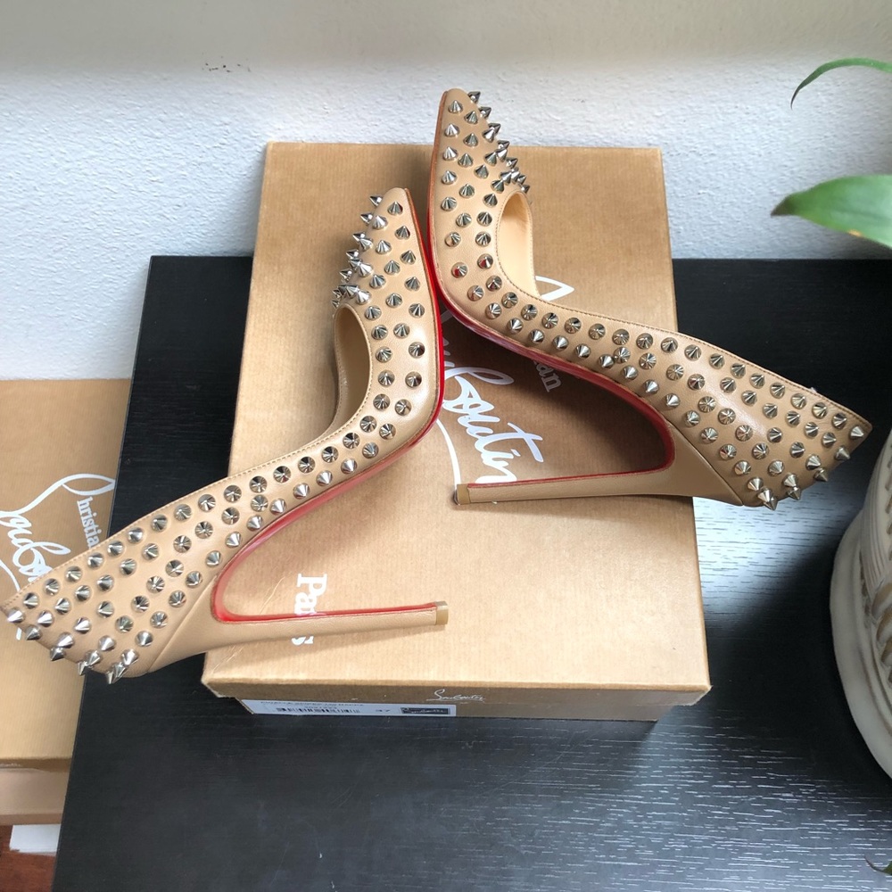 Christian Louboutin NUDE ORIGINAL PRE-2013 PIGALLE SPIKES 120 PUMPS Heels - Picture 9 of 11